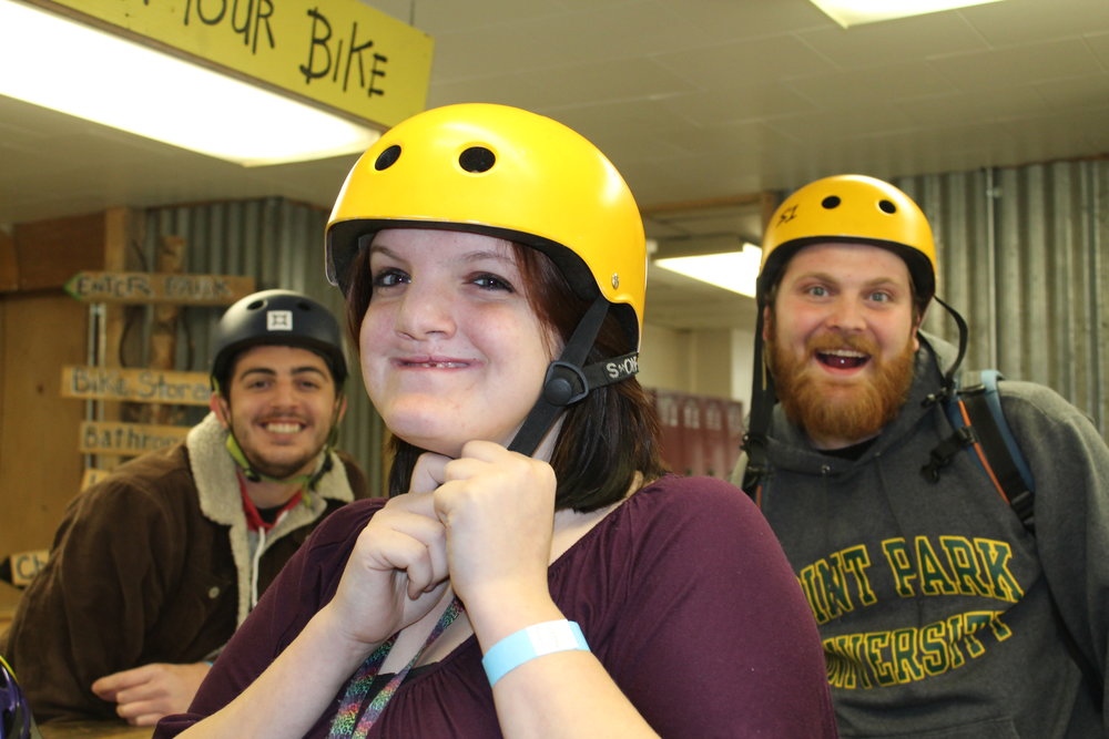 Outdoor Adventure Club students from Point Park University test out their skills at The Wheel Mill.